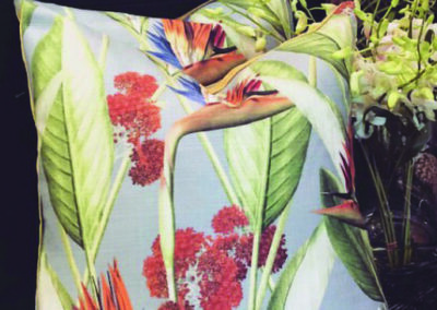 Grey backing birds of paradise cushion